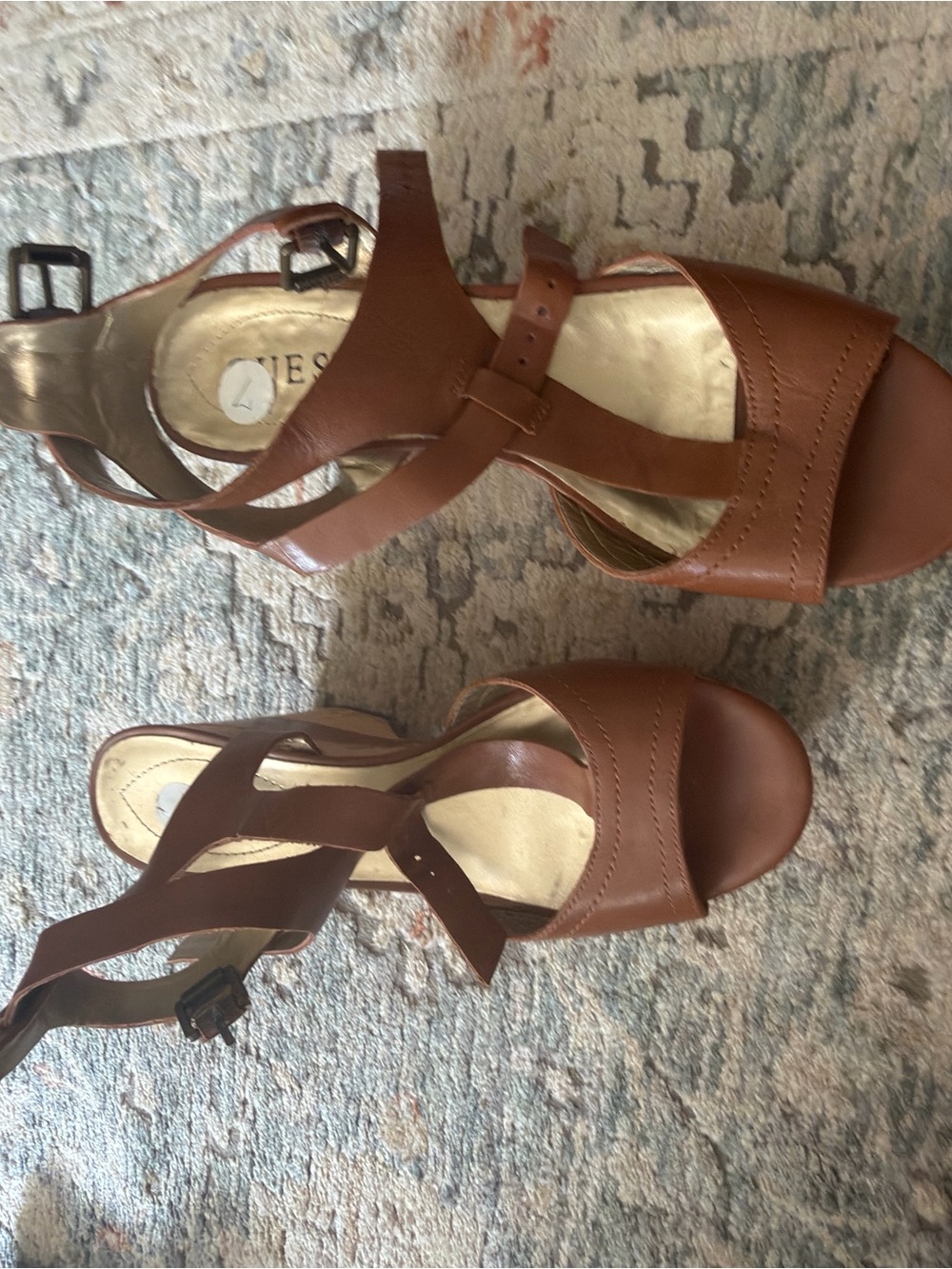 Guess Women's Tan Strappy Platform Heels